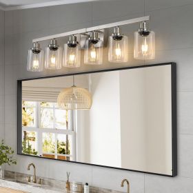 37" Modern 6-Light Bathroom Vanity Light Fixture - Brushed Nickel Finish with Clear Glass Shades, Perfect for Bathroom, Vanity