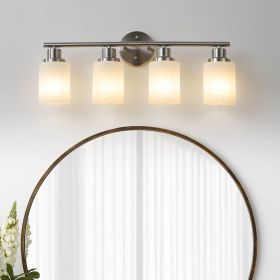 24" Modern 4-Light Vanity Wall Sconce, Brushed Nickel Finish with Frosted Glass Shades for Bathroom or Hallway Lighting (No Bulbs)