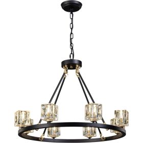 Black Wagon Wheel Chandelier, 8-Light Farmhouse Crystal Chandeleirs With Adjustable Height,Ceiling Hanging Light Fixture Pendant Lights For Livin (Option: Black)