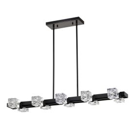 Rectangle Chandelier For Dining Room, 10-Light Black Farmhouse Linear Pendant Light Fixture, Modern Crystal Hanging Lighting Chandelier For Lobby (Option: Matte Black)